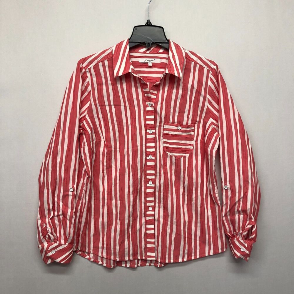 Foxcroft Women Long Sleeve Button Shirt Top Blouse Size 14 Stripes B222 -8